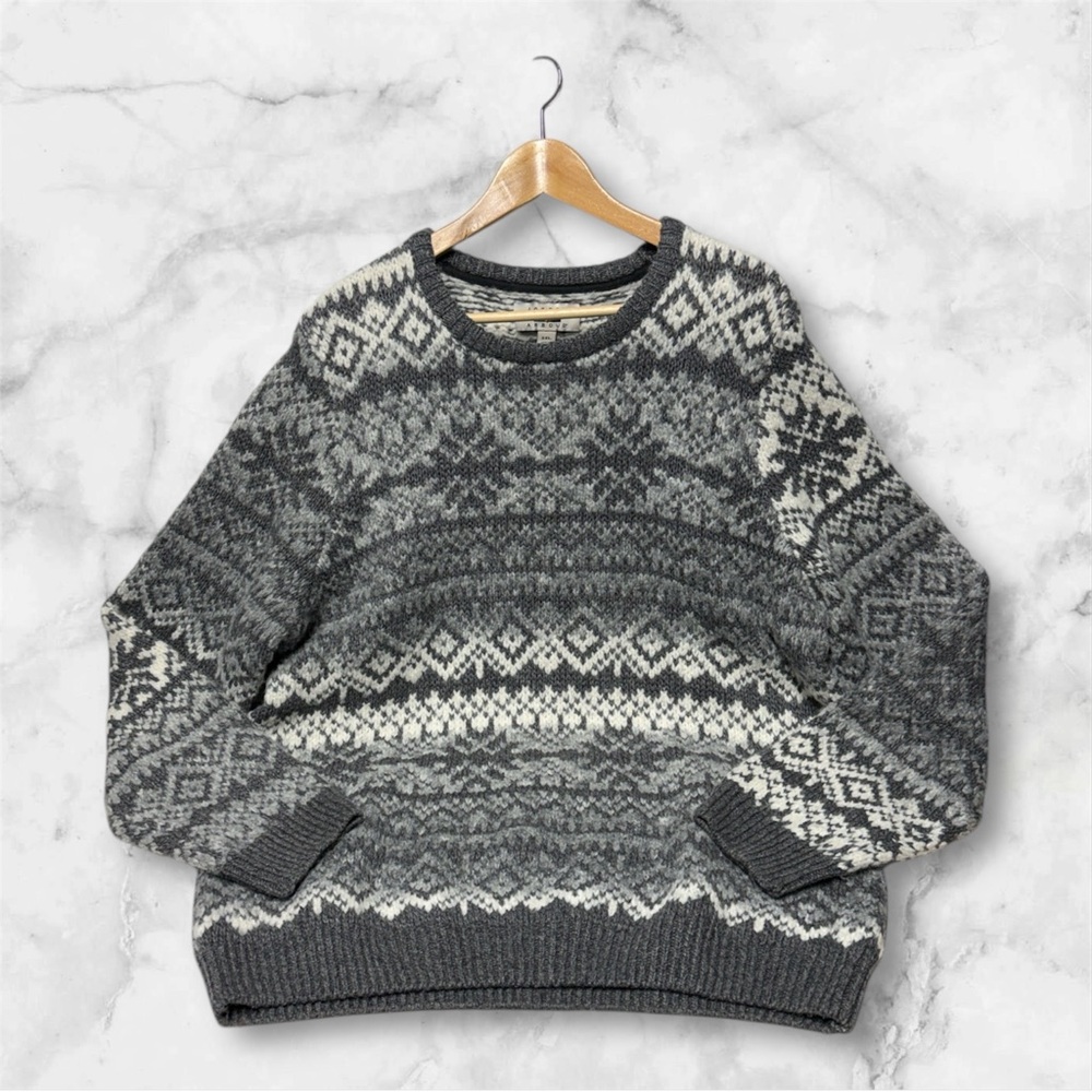 Joseph Abboud Charcoal gray Cream fair isle Knit Sweater XXL unisex wool blen